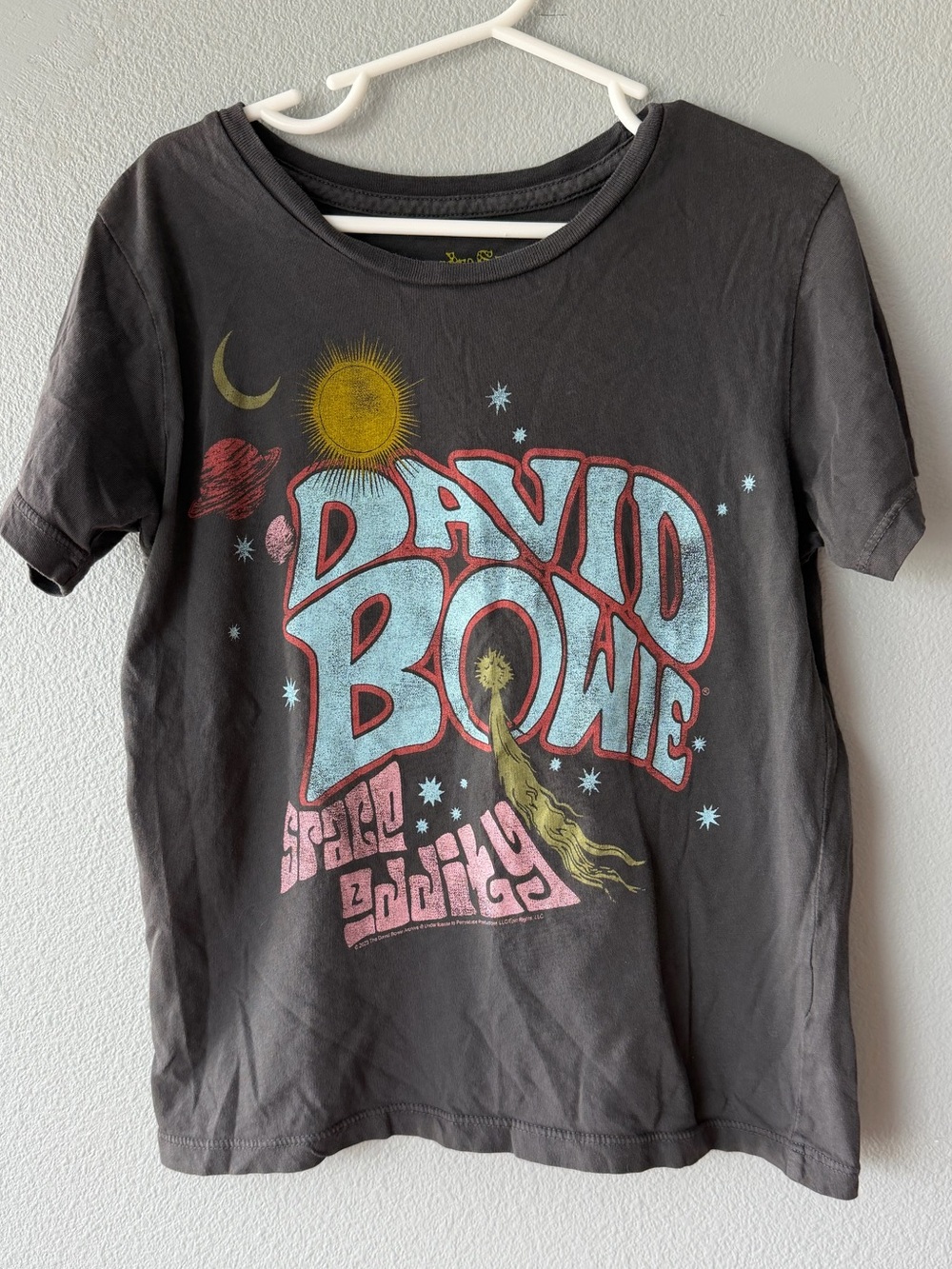 Rowdy Sprout grey David Bowie Space Oddity organic cotton short sleeve tee sz 6Y